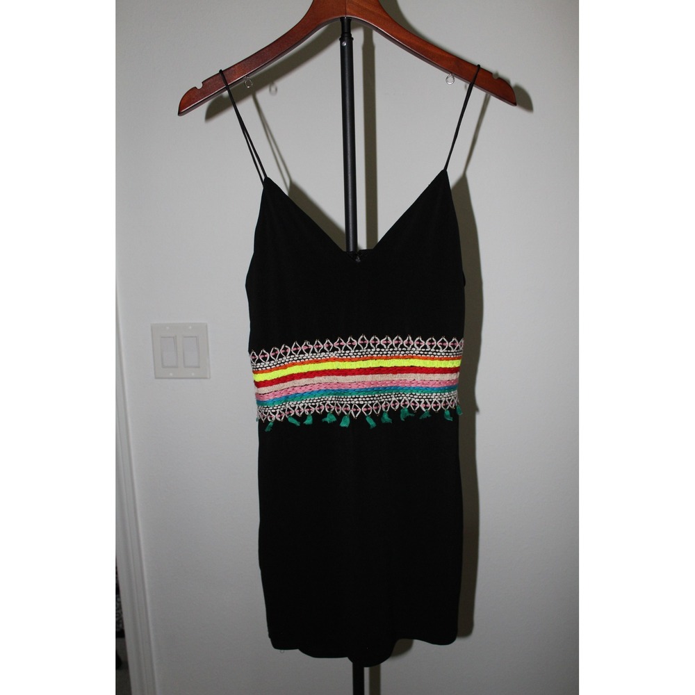 Alice + Olivia Loralee Black Embroidered Tassel Strappy Mini Dress Size 4